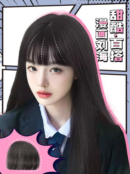 Forehead Straight Bangs Wig Set | Comic Bangs Wig Female Nature New Arrival Full Real Human Hair Air Bangs Wig Stickers