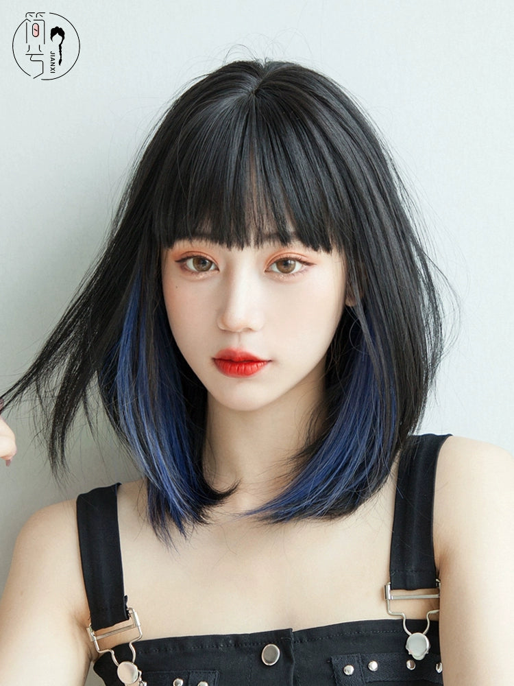 Short Hair Highlighting Wig | Ear-Hanging Hair Dyeing Piece Set One Piece Color Wig Strip Blue Bleaching and Dyeing Naturally Invisible Hair Extension