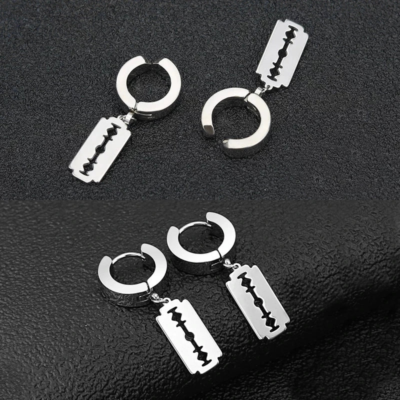 2pc Korean Fashion Stainless Steel Razor Blade Pendant Earring Punk Hip-hop Women Men Unisex Gothic Ear Studs Earrings Jewelry