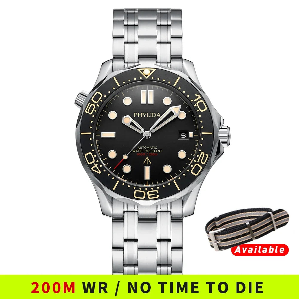 Black Dial PT5000 MIYOTA Automatic Watch DIVER 200M 007 NTTD Style Sapphire Crystal Solid Bracelet Waterproof 20Bar