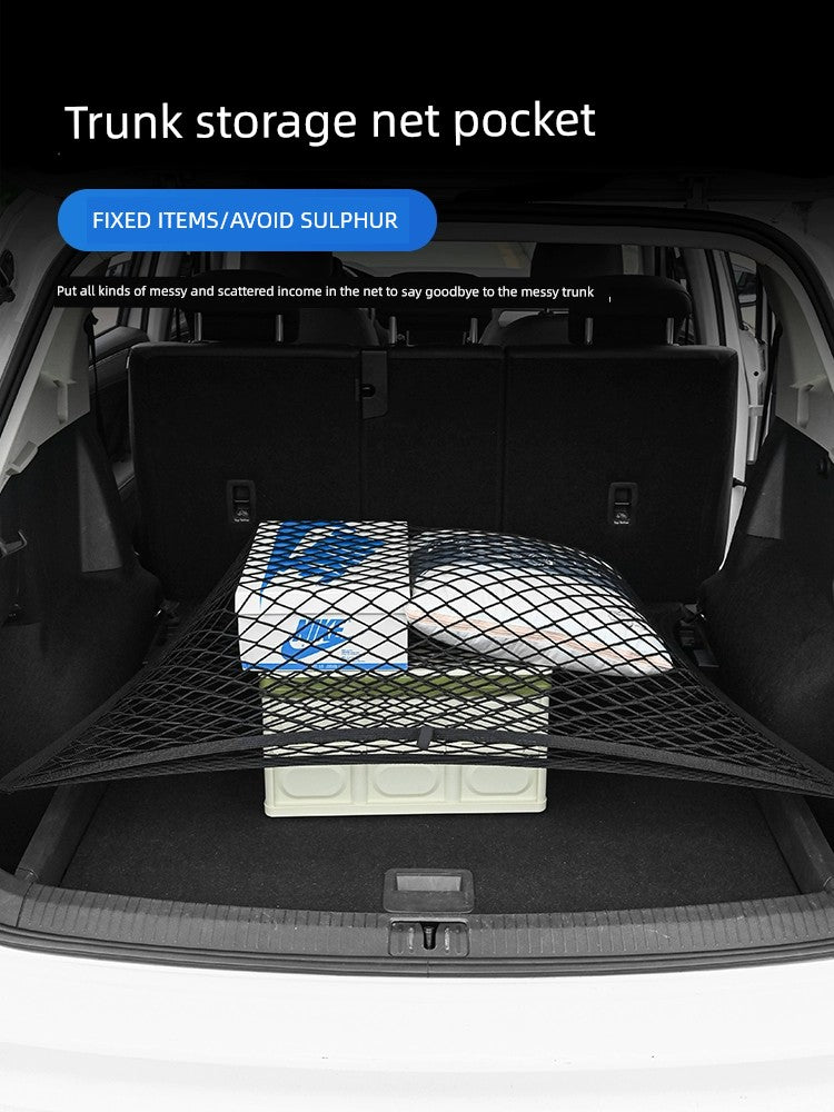 Car Trunk Storage Net Bag Luggage Storage Box Non Slip Fixed Elastic Net Car Finishing Box Storage