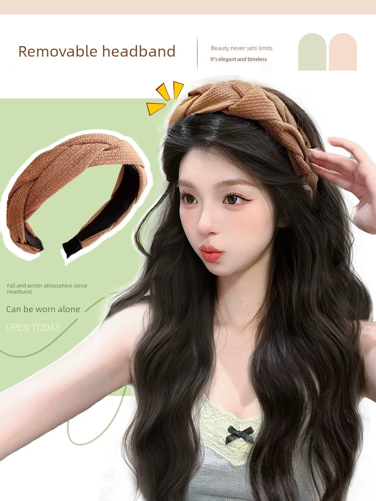 Long Curly Hair Band Wig | Half Headgear Artificial Full Human Hair Fashion Water Ripple Full-Head Wig