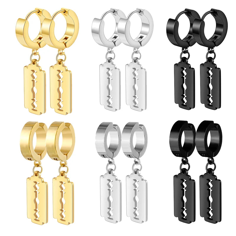 2pc Korean Fashion Stainless Steel Razor Blade Pendant Earring Punk Hip-hop Women Men Unisex Gothic Ear Studs Earrings Jewelry