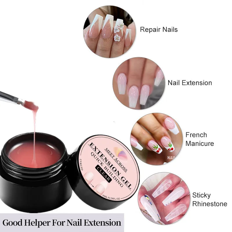 MEET ACROSS 8ML Quick Extension Nail Gel Vernis Nude Semi Permanent Nails Art For Manicure Tools