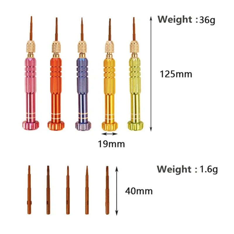 5 in 1 Screwdriver Bit Repair Kit Magnetic Torx Cross Pentalobe Head Screwdrivers Kit For iPhone Android Mobile Phone Open Tool Disassemble