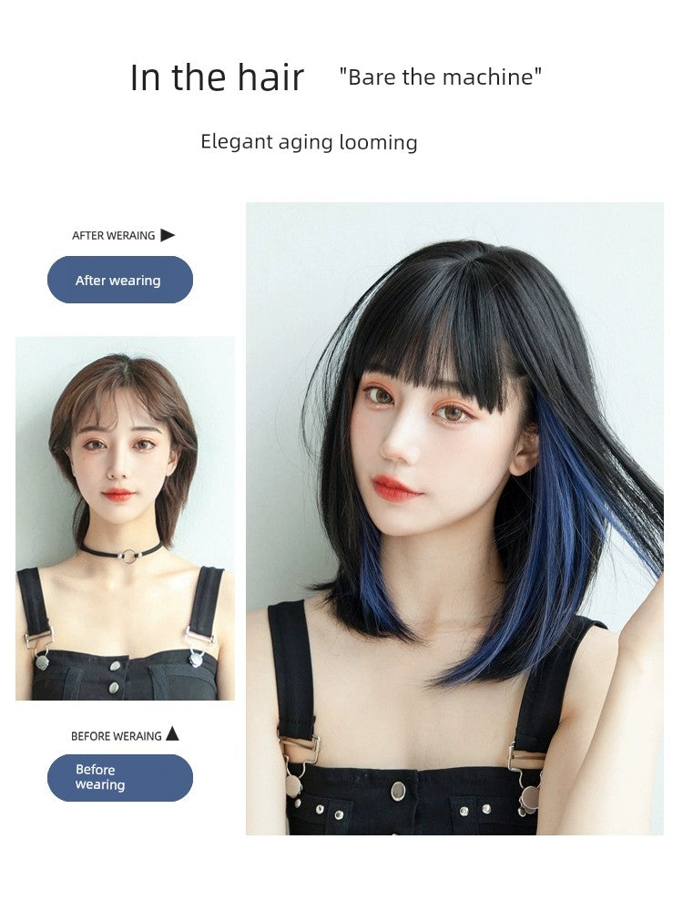 Short Hair Highlighting Wig | Ear-Hanging Hair Dyeing Piece Set One Piece Color Wig Strip Blue Bleaching and Dyeing Naturally Invisible Hair Extension