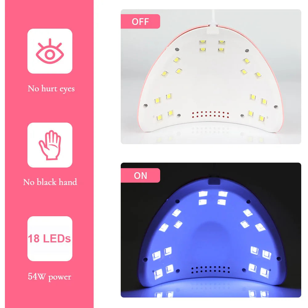 LED Drying Nail Polish Lamp Manicure UV Nail Dryer CNHIDS 54W 18 Gel Nail Polish With USB Smart Timer Sun Light Nail Art Tools