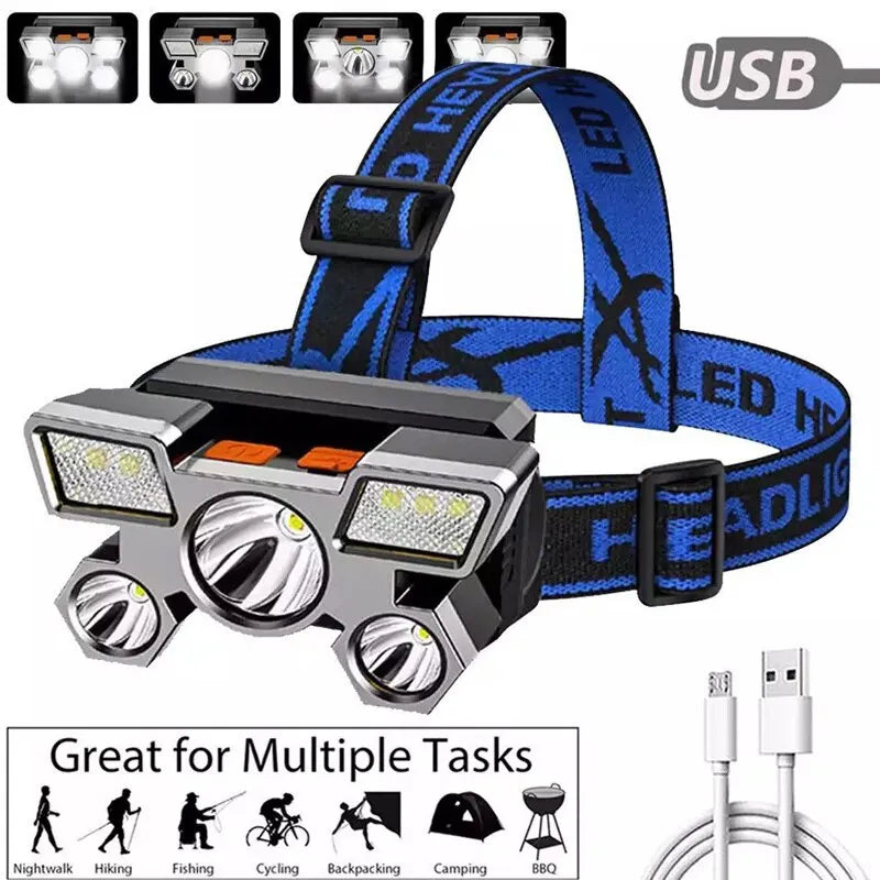 Powerful Rechargeable Head Flashlight for Fishing Led Headlamp Hunting Torch